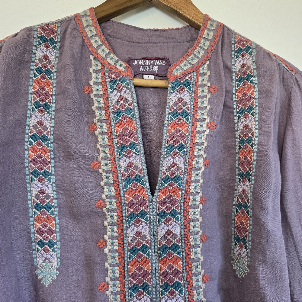 🐦EUC Johnny Was Purple Bird Embroidered Blouse SMALL - Picture 7 of 12